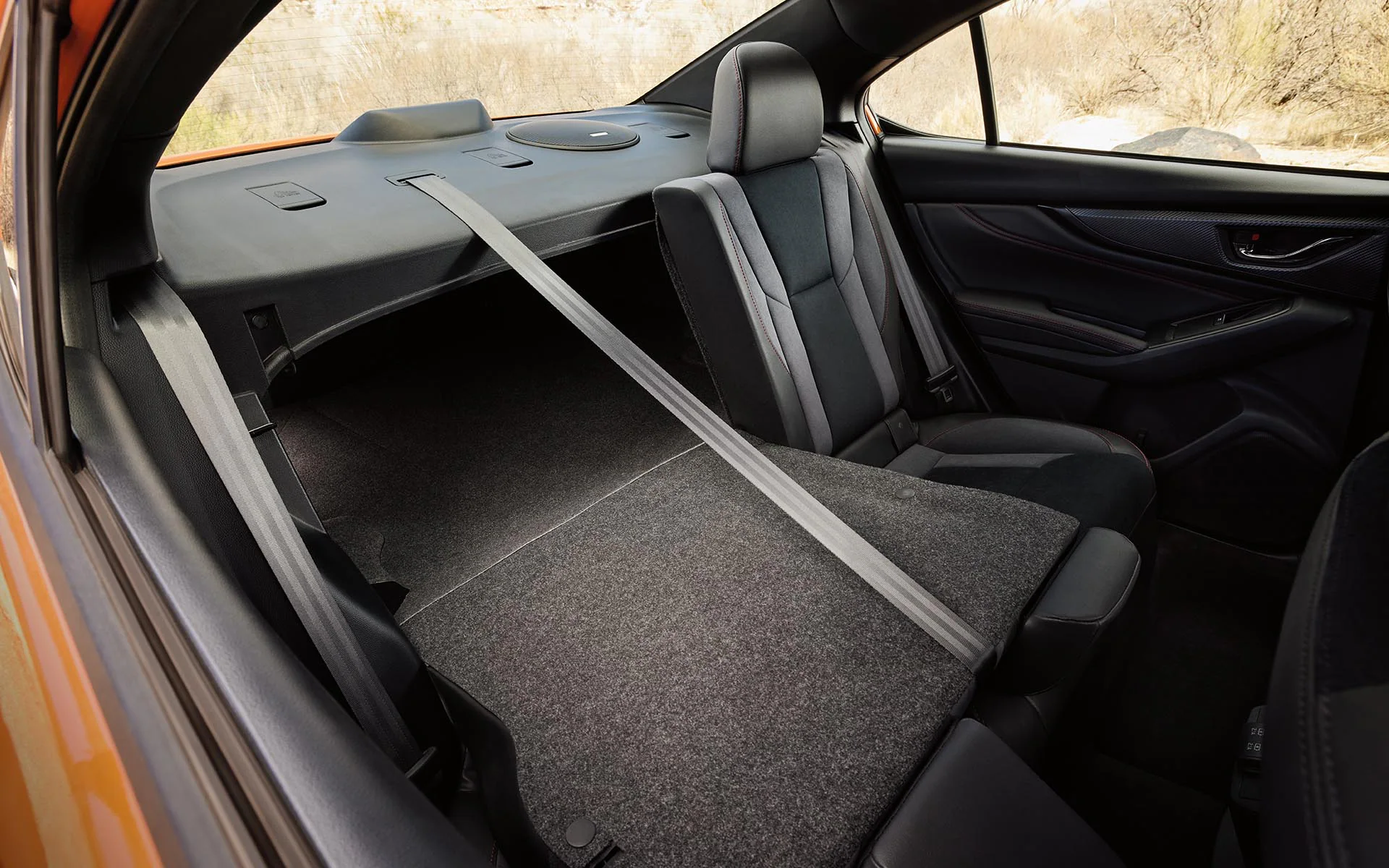 A view of the 60/40 split-folding rear seat in the 2022 Subaru WRX